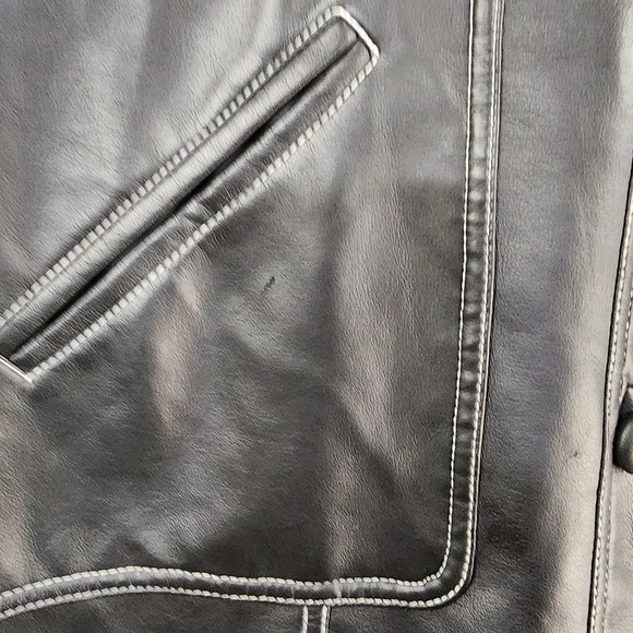 Neutral Zone Coat Womens Small Black Faux Leather  Longline Button Front Vintage - Picture 12 of 15